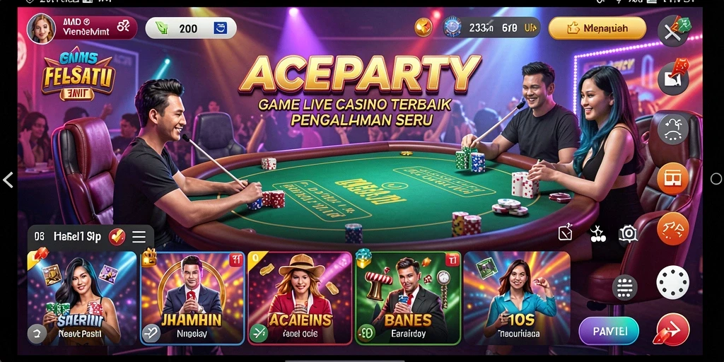 Gameplay seru ACEPARTY dengan dealer langsung yang profesional.