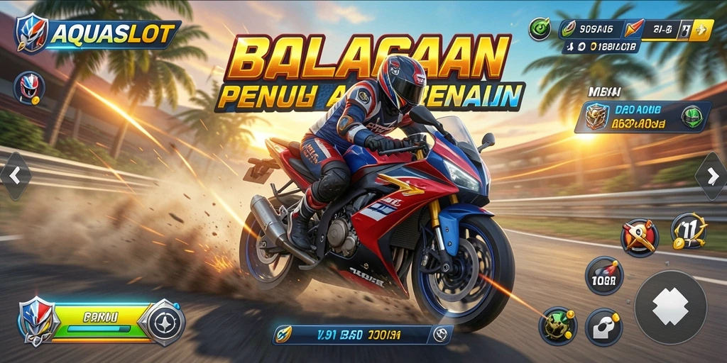 Tampilan aksi balapan motor yang seru dan menegangkan.