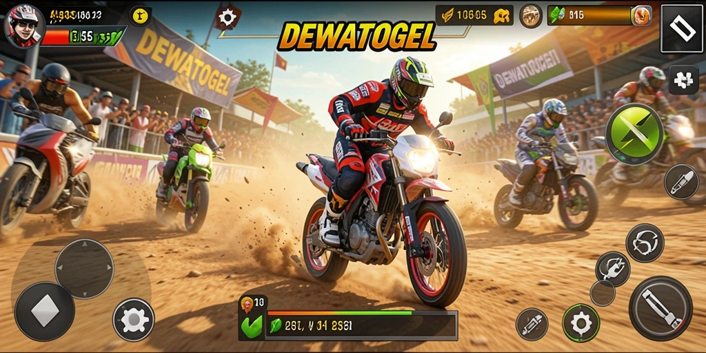 Gameplay mendebarkan dengan balapan motor yang seru.