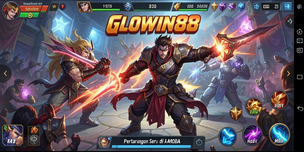 Tangkapan layar gameplay <strong>GLOWIN88</strong> yang menampilkan pertarungan di arena MOBA.