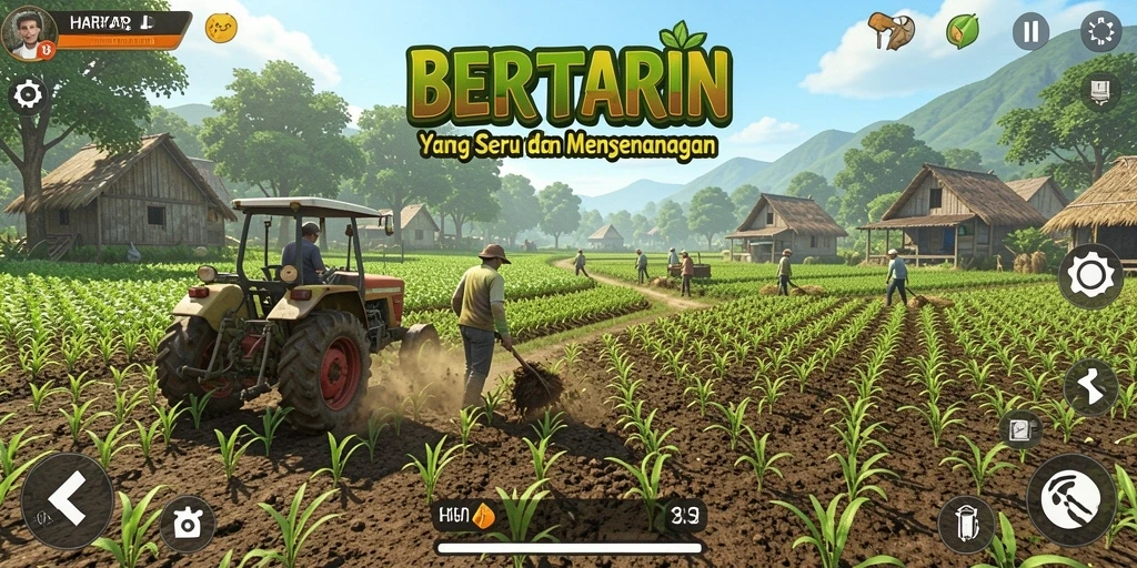 Screenshot utama HARAPJP menunjukkan petualangan bertani yang seru.