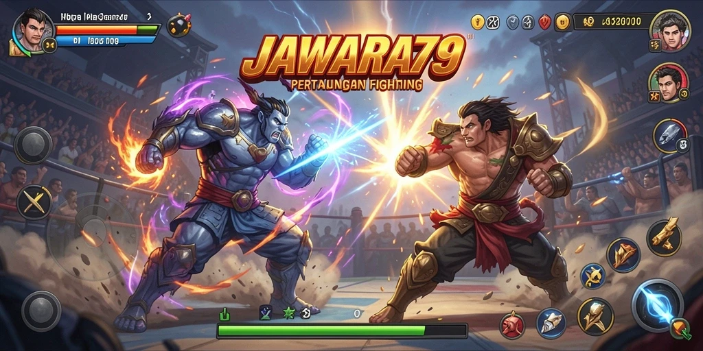 Screenshot menunjukkan pertarungan seru antara dua karakter dalam JAWARA79.
