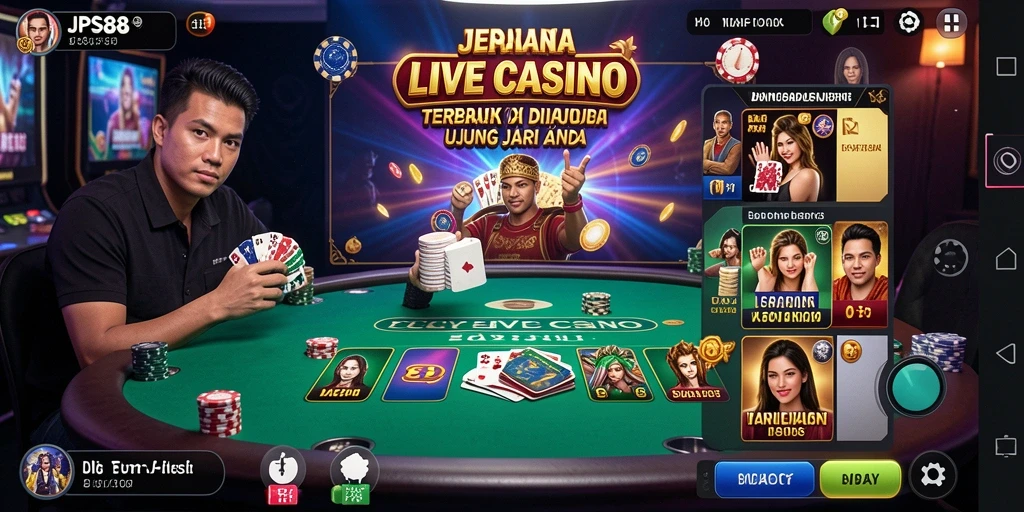 Tampilan gameplay JPS88 dengan dealer langsung di meja kasino.