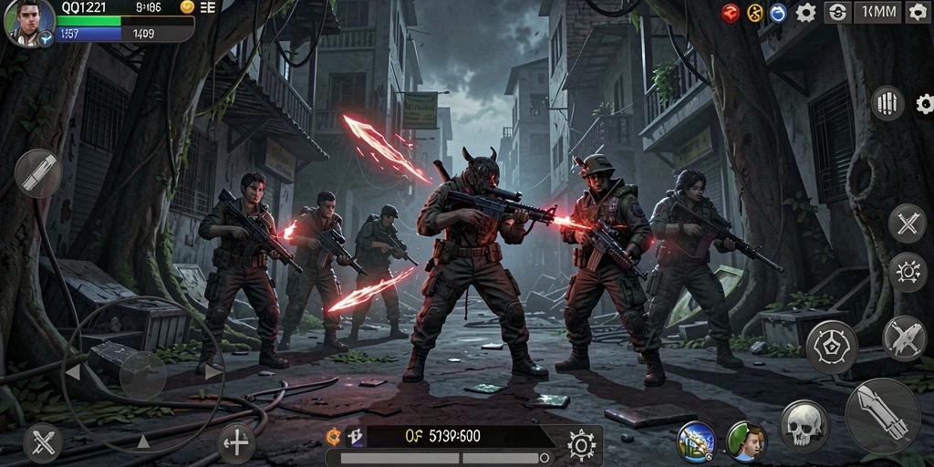 Screenshot dari gameplay QQ1221 menampilkan suasana horor yang mencekam.