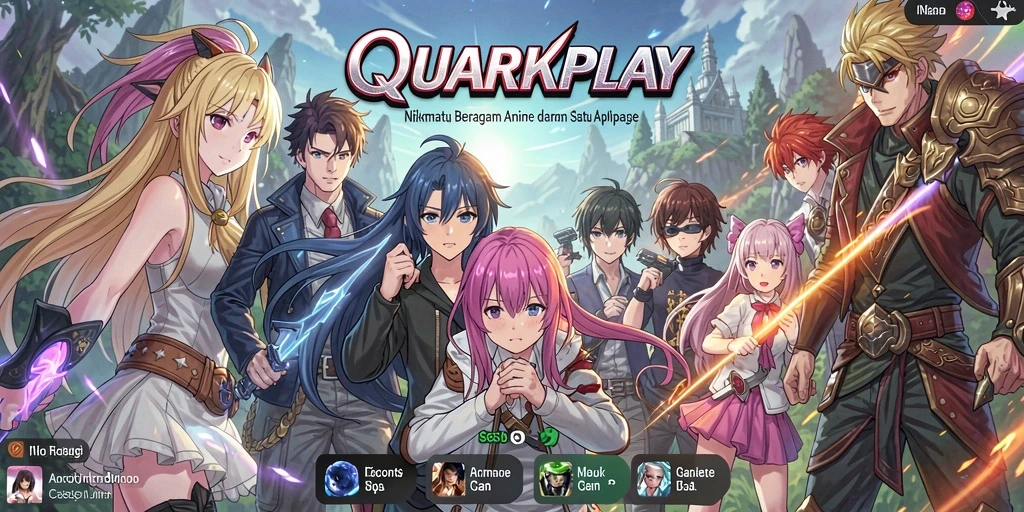 Screenshot gameplay QUARKPLAY menampilkan beragam pilihan anime menarik.