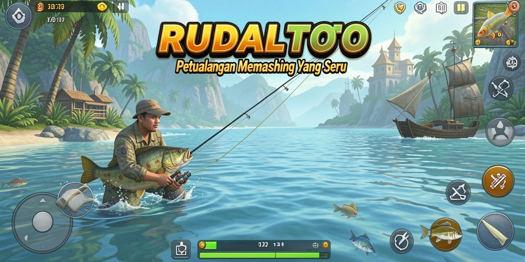 Tampilan gameplay yang menakjubkan dalam RUDALTOTO saat memancing ikan.