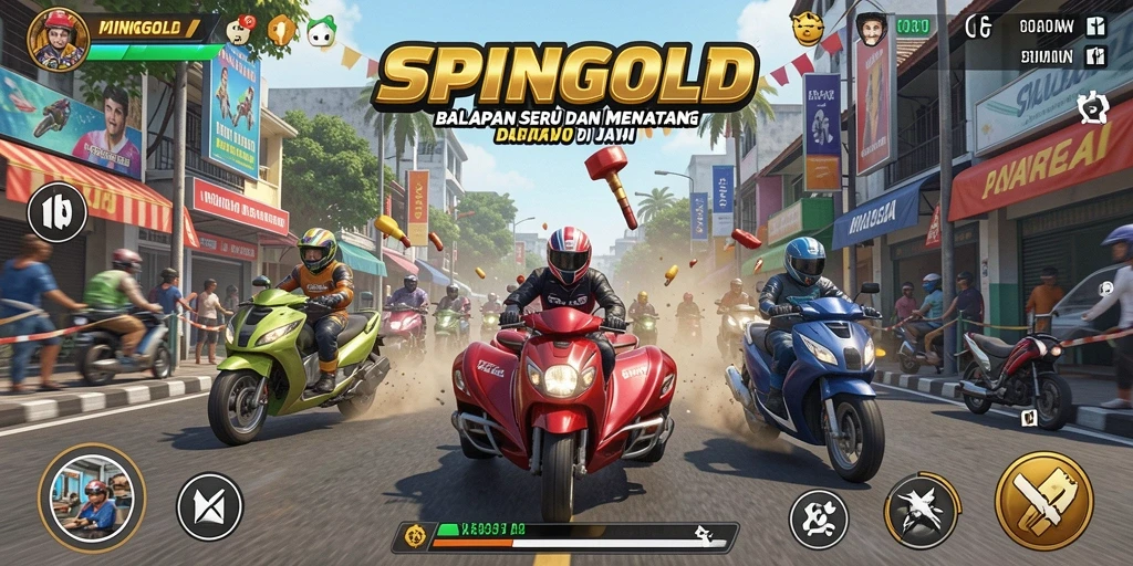 Screenshot gameplay SPINGOLD yang menampilkan balapan seru di lintasan.