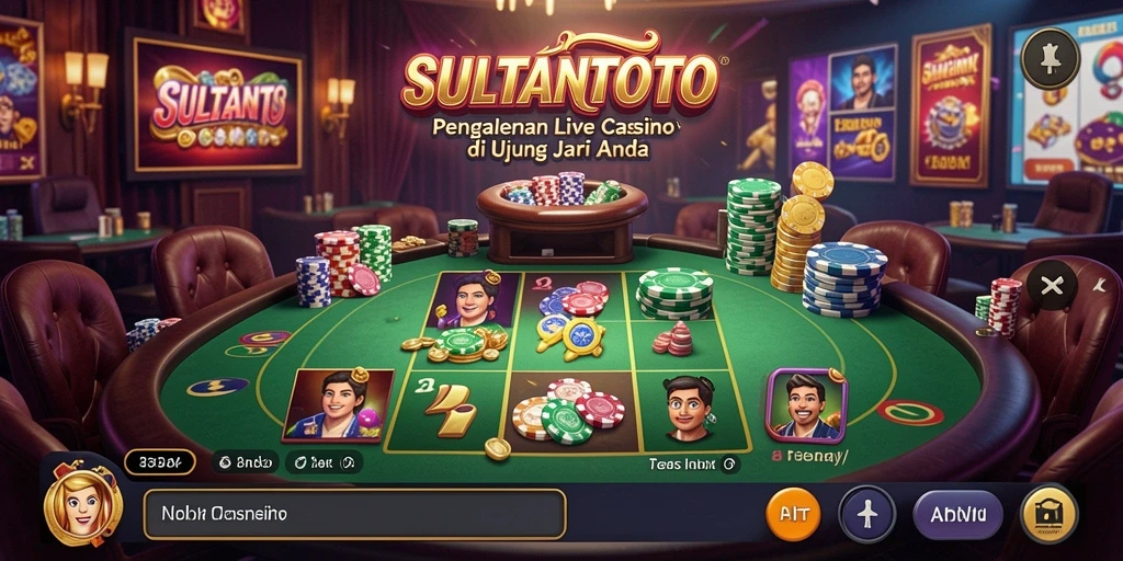 Screenshot gameplay SULTANTOTO menampilkan dealer langsung dan suasana kasino yang menegangkan.