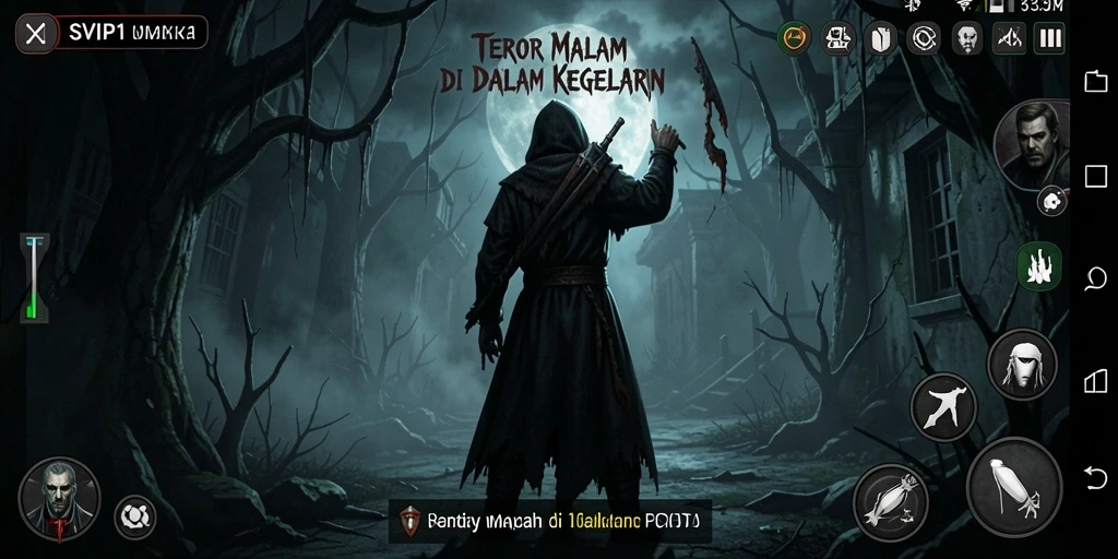 Tangkapan layar gameplay menampilkan suasana Horror yang gelap dan menyeramkan.