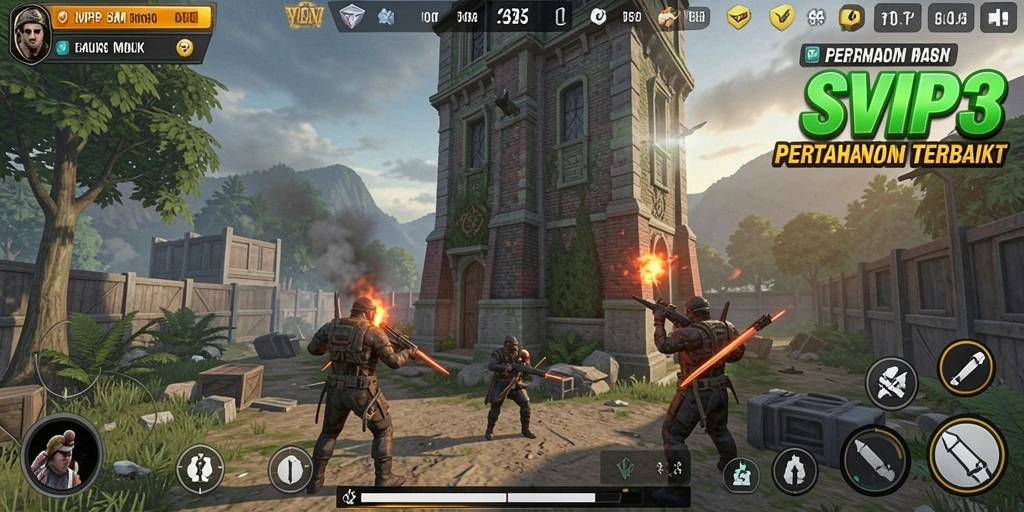 Screenshot menunjukkan aksi mendebarkan dalam gameplay Tower Defense SVIP3.