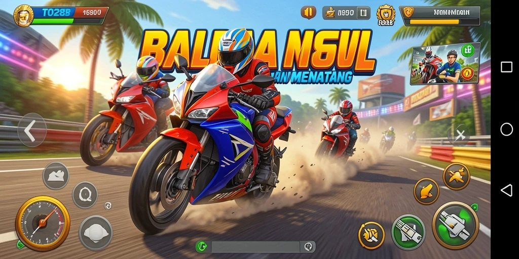 Tampilan gameplay seru dalam balapan motor TO288 yang menegangkan.