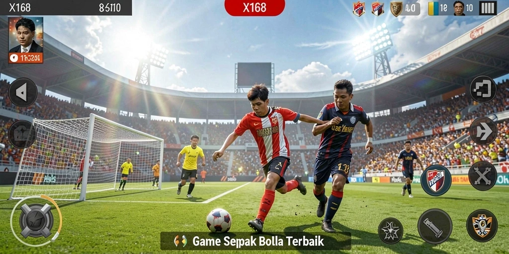 Tampilan gameplay X168 yang seru dan realistis dalam pertandingan sepak bola.